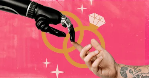 Human hand and robot hand touching
